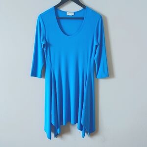 Sympli Asymmetrical Hem Tunic Size 8 Blue Comfort Stretch Three Quarter Sleeves